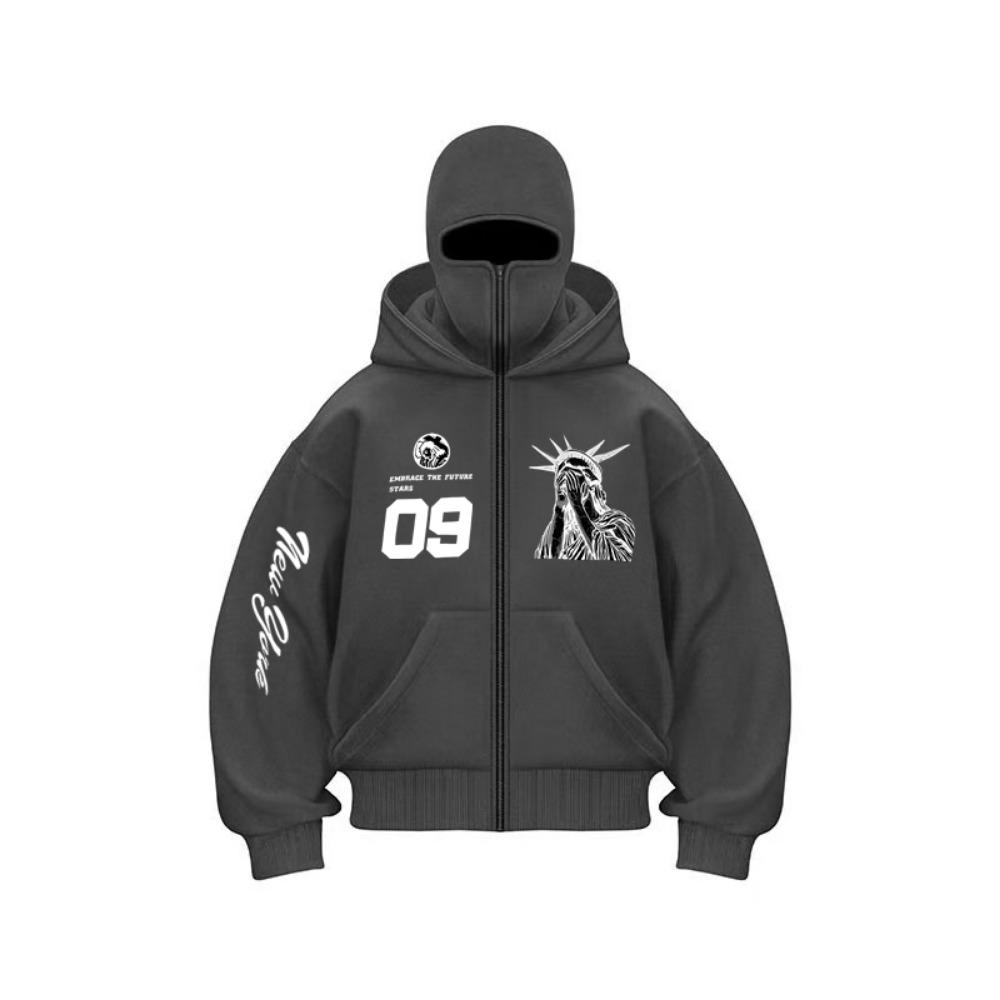 Осень и Зима Мода Харадзюку Y2K Принтованный Уличный Худи на Молнии с Двойным Капюшоном Подходит для Мужчин и Женщин Хип-Хоп