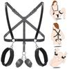 НОВЫЙ Секс БДСМ Набор Ограничений 3 в 1 Кожаная Подвеска на Бедра, Пояс для Груди, Наручники за Спиной, Открытые Ноги, СМ Рабский Фетиш