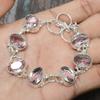 Pink Kunzite Gemstone Handmade 925 Sterling Silver Jewelry Bracelet For Her