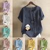 Women's Fashion Round Neck Short Sleeve T-shirt Casual Cotton Linen Graphic Shirt Leisure Loose Panda Prined Summer Blouse Tops Plus Size