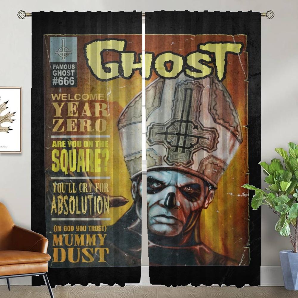 Ghosts Band Curtains Child Room Halloween Decoration Tulle for Bedroom Living Room Curtain Home Interior Curtains 2 Pieces Panel