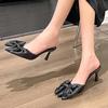 Fashion Ladies Shoes On Sale 2024 Fashion Spring Women's Slippers Closed Toe Solid Butterfly-knot Mid Heel Dress Sexy Women Slippers