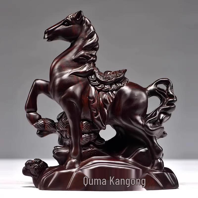 Red Mahogany Ebony Horse Ornaments - Wooden Handcrafted Desktop Pair