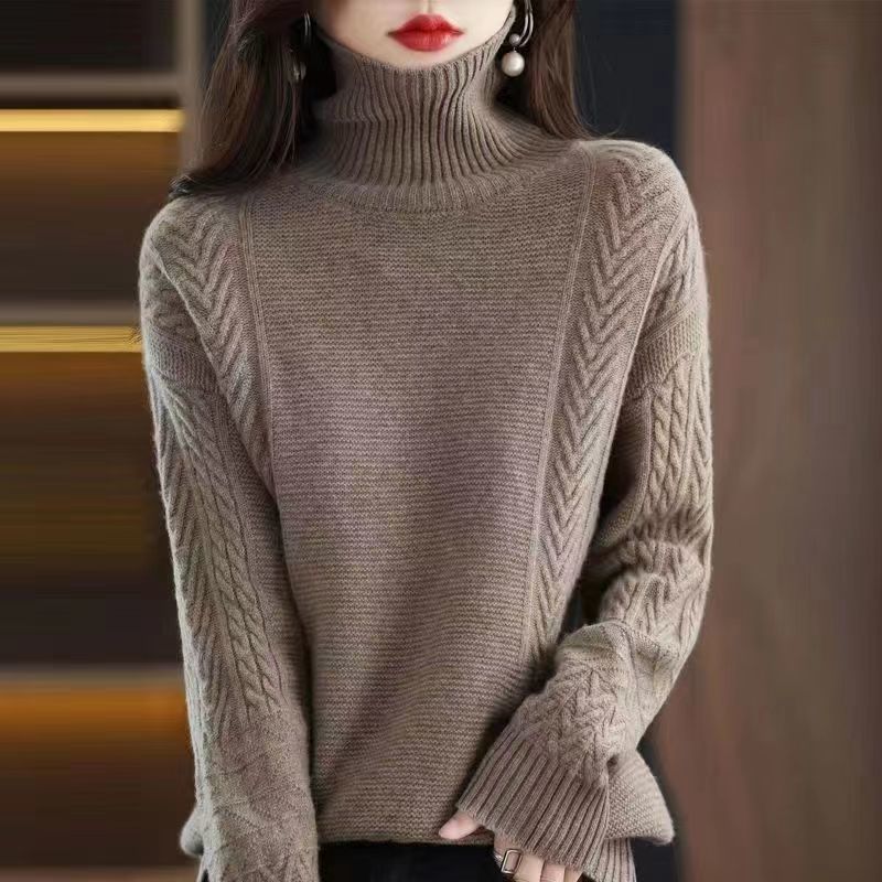Solid Color Turtleneck Sweater Women's Loose Pullover All-match Knitted Bottoming Shirt for Autumn and Winter