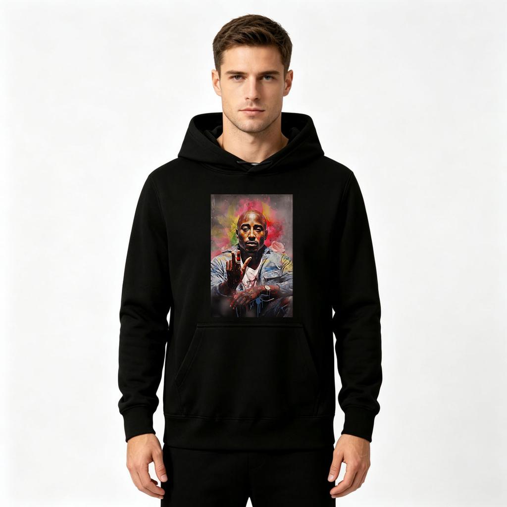 Men's Hip Hop Rapper Portrait Print Pullover Hoodie Casual Long Sleeve Sweatshirt for Daily Wear