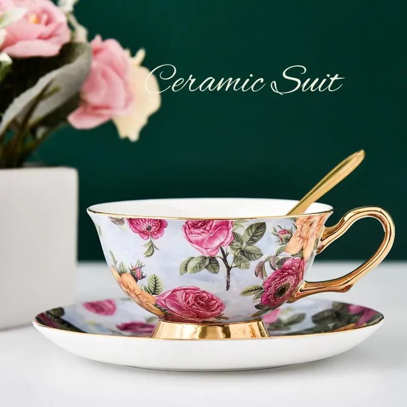 Bone China Coffee Cup Spoon Saucer Set English Afternoon Tea Cup Coffeeware 170ml Porcelain Cup and Saucer for Coffee