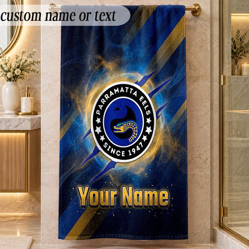 Beach TowelParramatta Eels Custom Name Text Personalized Soft Towel for Beach Pool Indoor Home Decor Gift