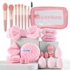 Best-Selling 46-Piece Nylon Beauty Tool Brush Set with Wood Handle for Face Washing and Makeup Powder Puff