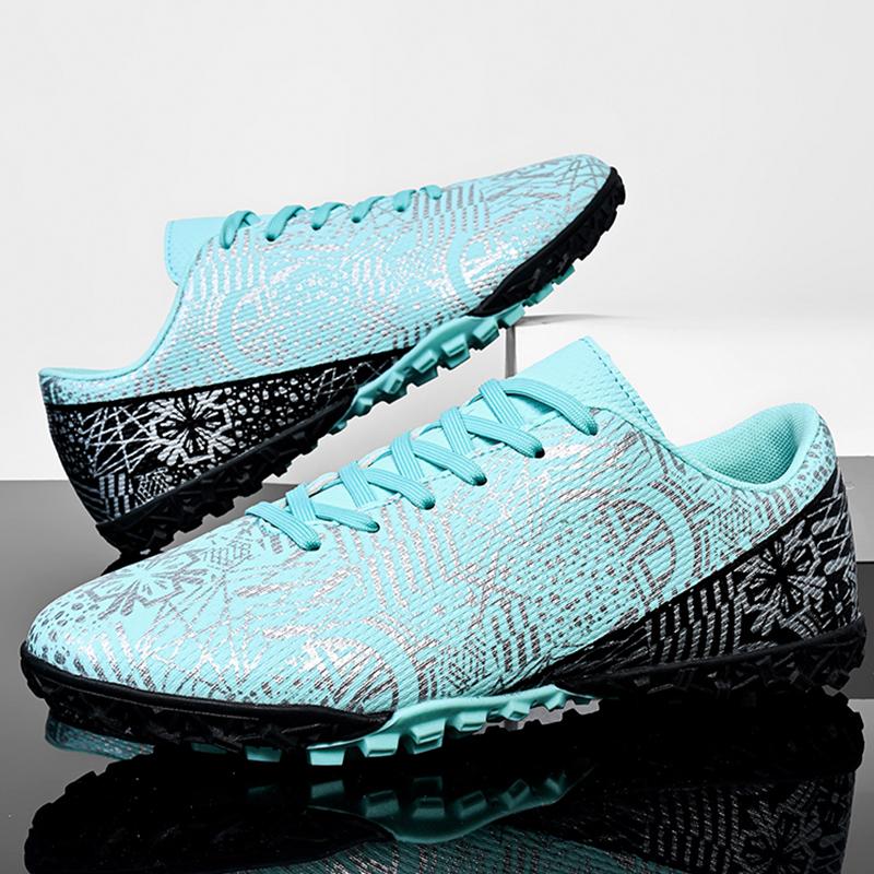 Мужские/женские синие и белые футбольные бутсы на резиновой мягкой подошве с короткими ногтями и искусственным покрытием, молодежные футбольные бутсы