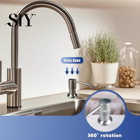 Press Type Soap Dispenser Stainless Steel Sink with 100CM Extension Tube Kitchen Corrosion-resistant Countertop Built-in Dishwashing Liquid Dispensing
