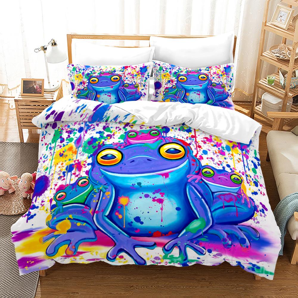 Комплект постельного белья с изображением лягушки, пододеяльник с изображением животных, наволочки 2/3 шт., покрывало с детским рисунком, односпальная двуспальная кровать, домашний текстиль