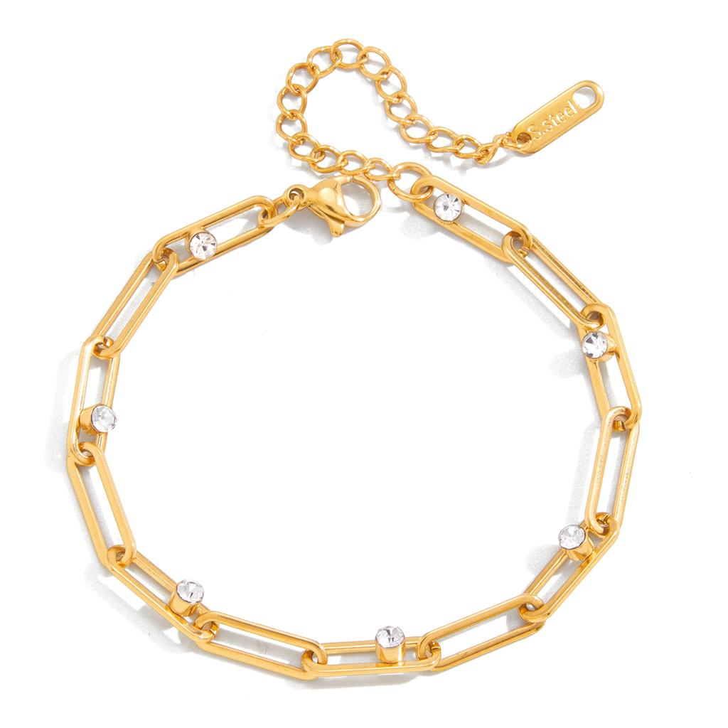 Uworld Classic Paperclip Chain Bracelet With White Zircon Women 18K Gold Plated Stainless Steel Bracelets Lady Jewelry Gift 2026