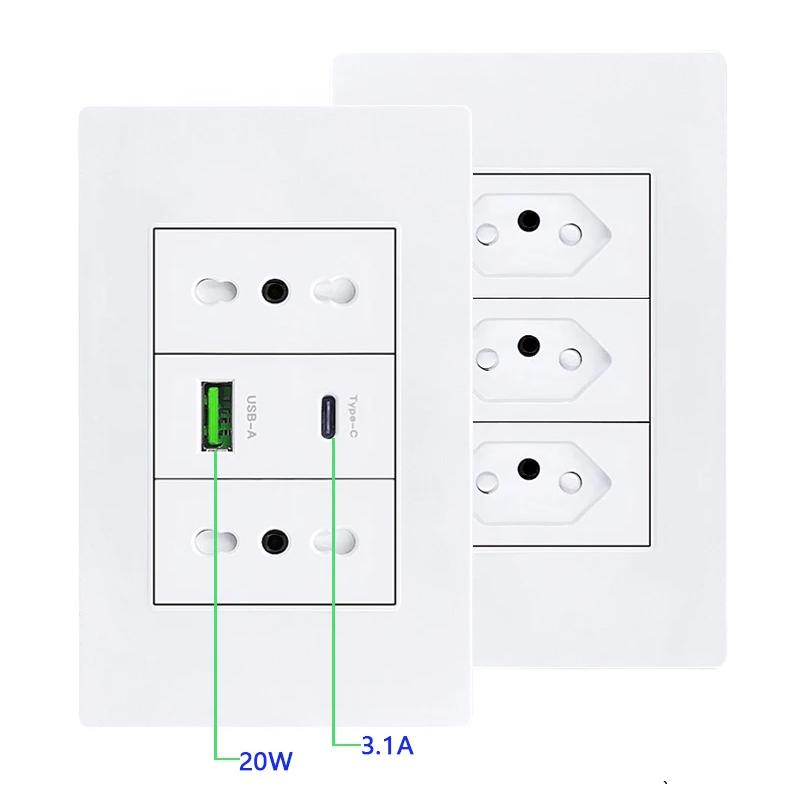 Белая Итальянская Стандартная Розетка Панель ПК Розетка USB Type C Прямоугольная Настенная Розетка-Выключатель Сетевая ТВ Телефон Спутниковая Розетка CAT5 CAT6