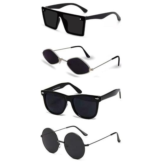 Sheomy Unisex Combo предлагает набор из 4 очков, солнцезащитные очки Square, прямоугольные, ретро, винтажные, узкие, женские::Мужчины, MC-728