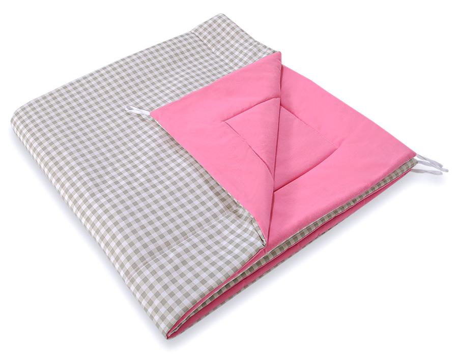 Tipi tent for children + mat + feather pendants - Gray and pink checkered pattern