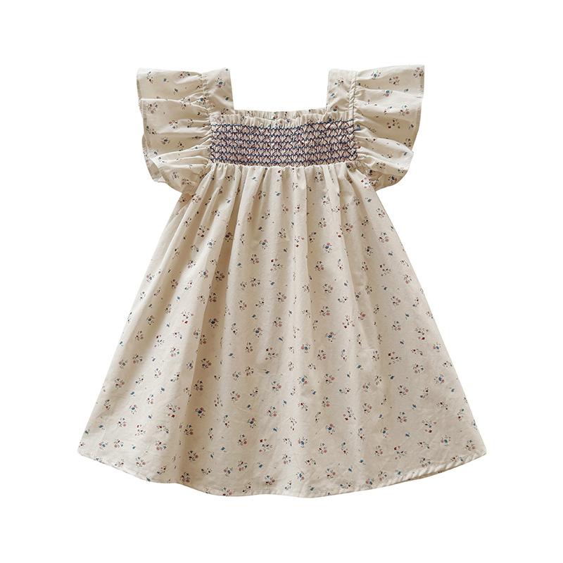 Summer Girls Floral Dress Cotton Short Flutter Sleeve Cute Baby Girl Casual Outdoor Wear Dress