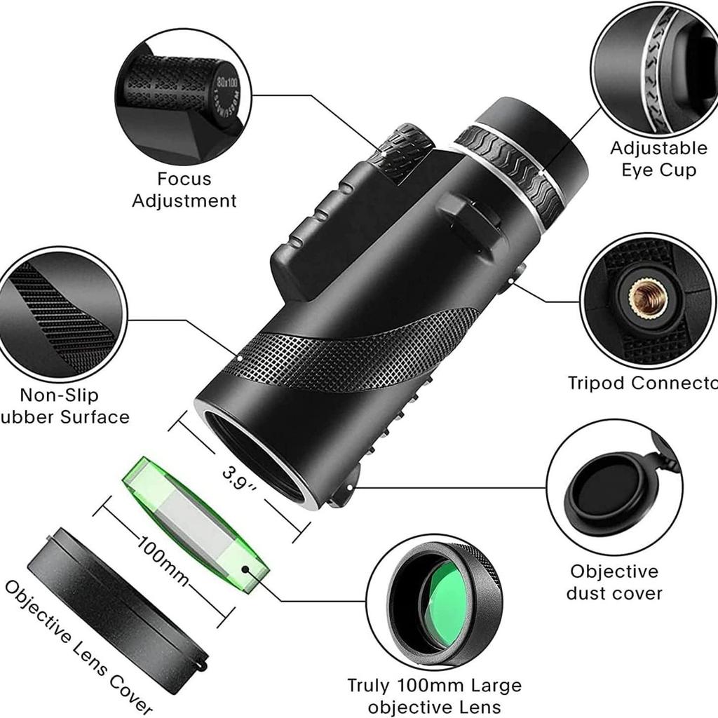 High Magnification Portable Monocular Telescope for Outdoor Hunting and Camping - HD Zoom