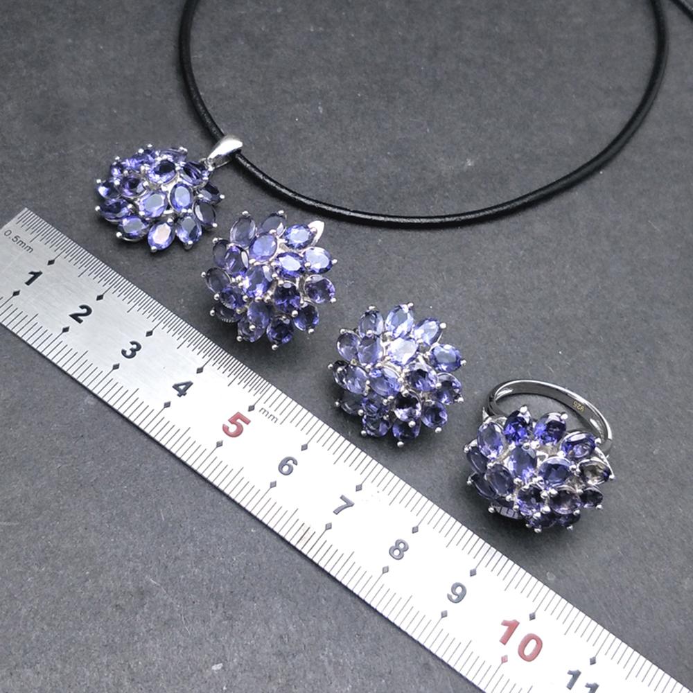Серьги-кольца из стерлингового серебра 925 пробы с натуральным синим иолитом, комплект ювелирных изделий из натурального драгоценного камня, серьги-кольца, ювелирные изделия, серьги-кольца для женщин и мам, хороший подарок