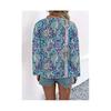 Women'S Bohemian Print V-Neck Long Sleeve Casual Blouses Shirts 3-Mixed Colors M