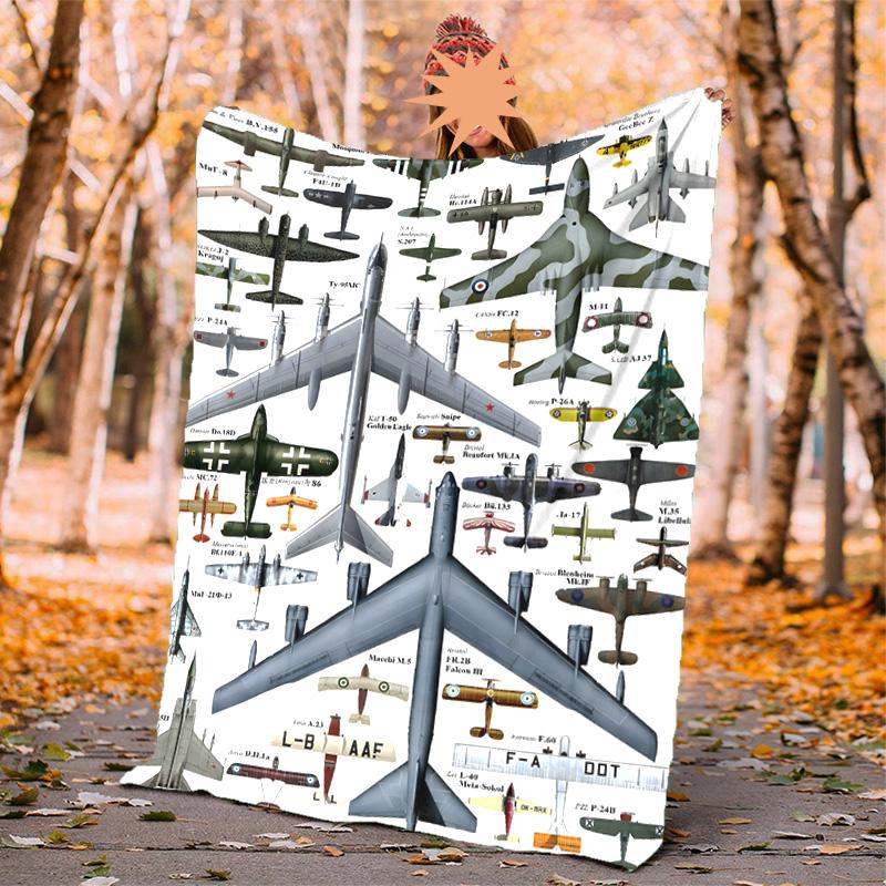 Aircraft Flannel Blanket Soft Warm All-Season Throw, Design for Camping, Car Travel, Hiking Sofa, Bed, Office Perfect Gift for Parties