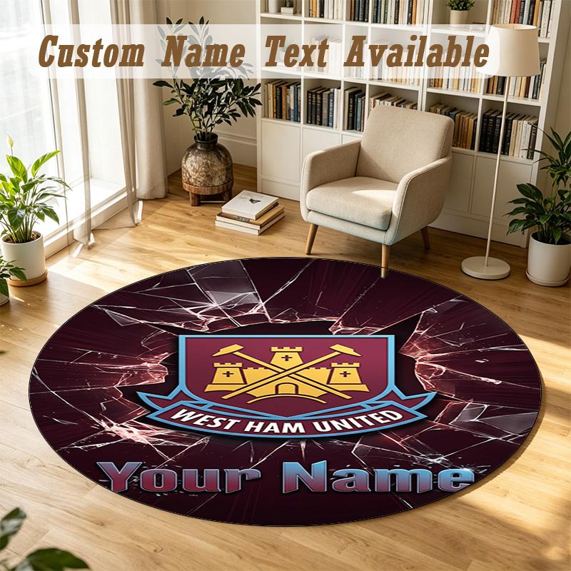 Round Rug Custom NameWest Ham United FC Pattern Non Slip Carpet Home Floor Decor