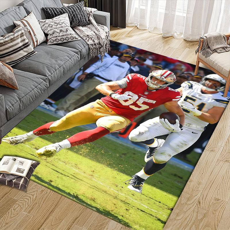 George Kittle Flannel Printed Carpet, Home Sofa Decoration for Living Room & Bedroom, Non‑Slip Play Flannel Floor Mat for Game Room