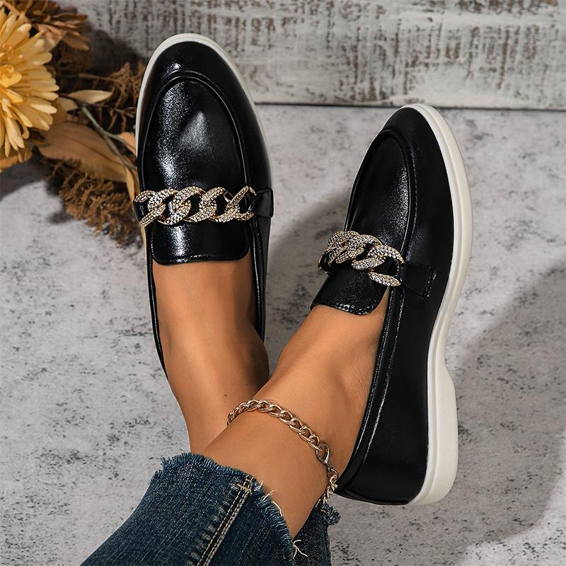 Женские туфли на плоской подошве с кристаллами и цепочкой, лоферы, кроссовки, осенняя мода, повседневная обувь, женская обувь 2024 года, тренд, кроссовки, уютные женские туфли Zapatos