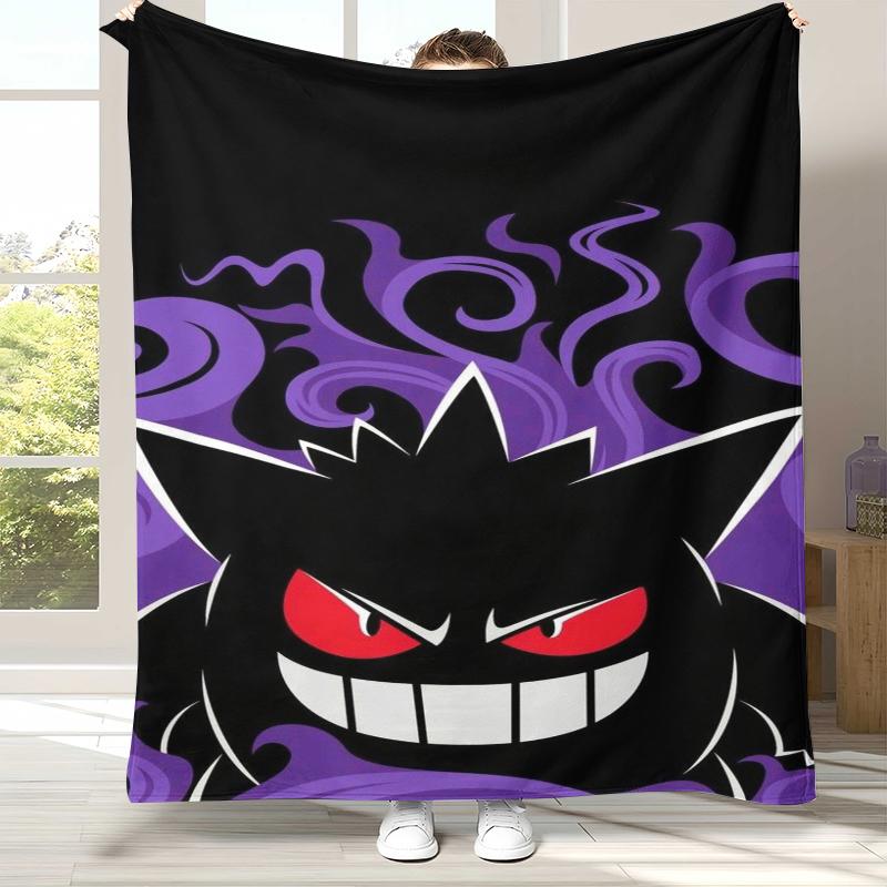 Gengar Pokemon Cartoon Ectoplasma Flannel Blanket,Ultra Soft Warm Plush Throw for Home Bedroom Bed Sofa Cover Picnic gift