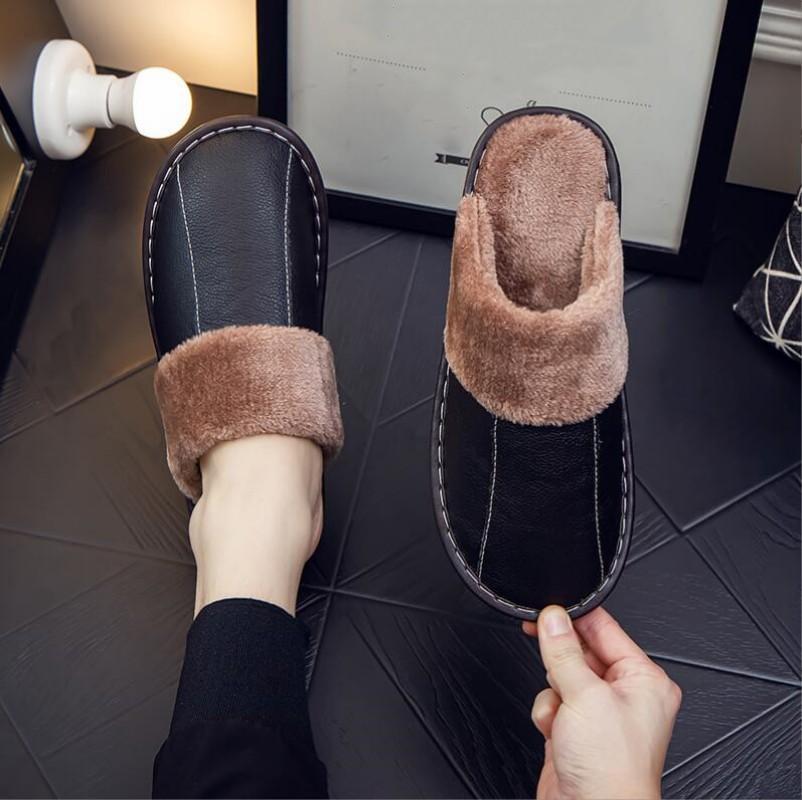 Женские и мужские осенне-зимние дышащие теплые домашние тапочки новые толстые парные кожаные тапочки повышенного дышащие водонепроницаемые теплые