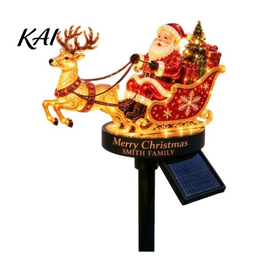 Solar Christmas Path Lights Santa And Reindeer Sleigh Garden Stake Light, Warm LED Pathway Weather Resistant Yard Art Lamp, Powered Outdoor Waterproof