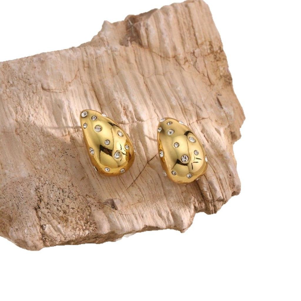 High-end 18k Earrings for Fashionable Ladies, Non-fading Diamond Stud Earrings, Stainless Steel Earrings Factory