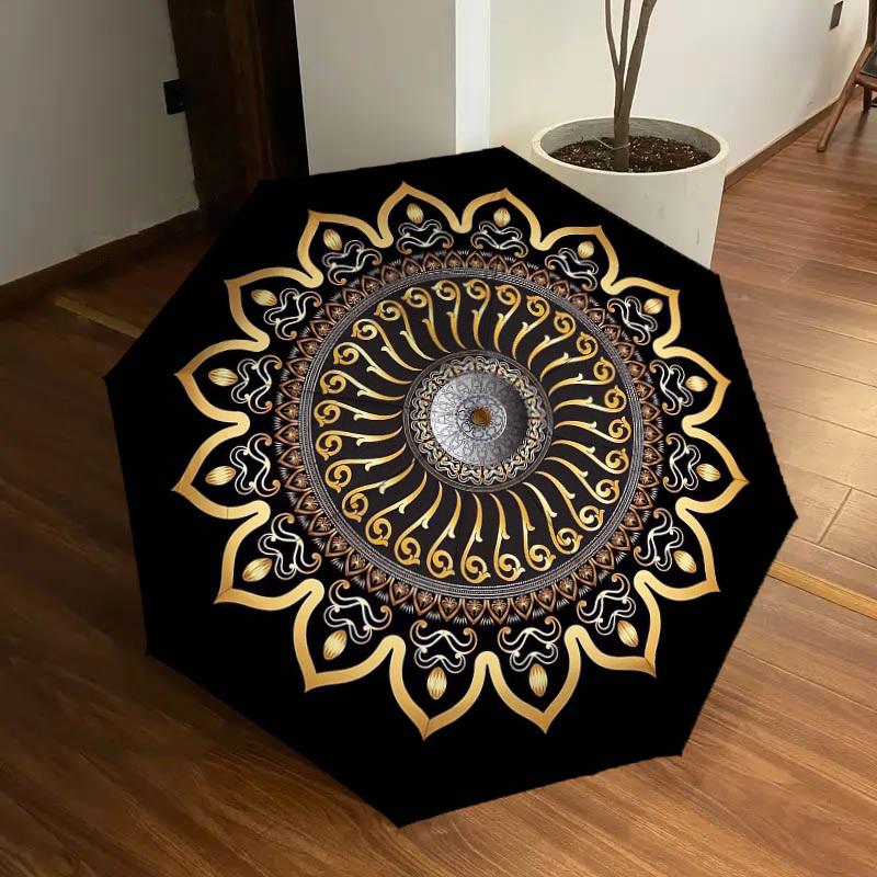 1pc Golden Mandala Pattern Umbrella with Plastic Handle,Suitable for All Seasons Home Travel Outdoor UmbrellaDD1408