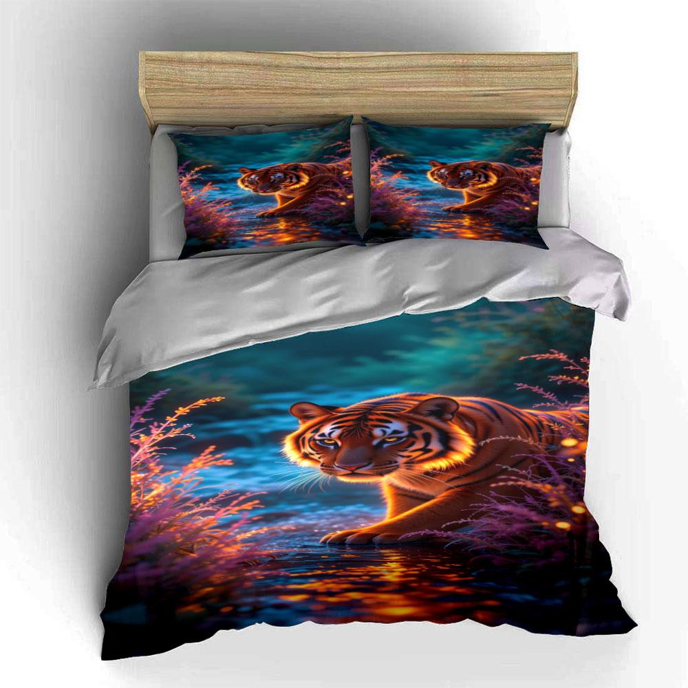 Tiger with water reflection. Bedding sets Duvet cover sets Duvet covers Pillowcases(1*Duvet Cover 2*Pillowcases without duvet insert)