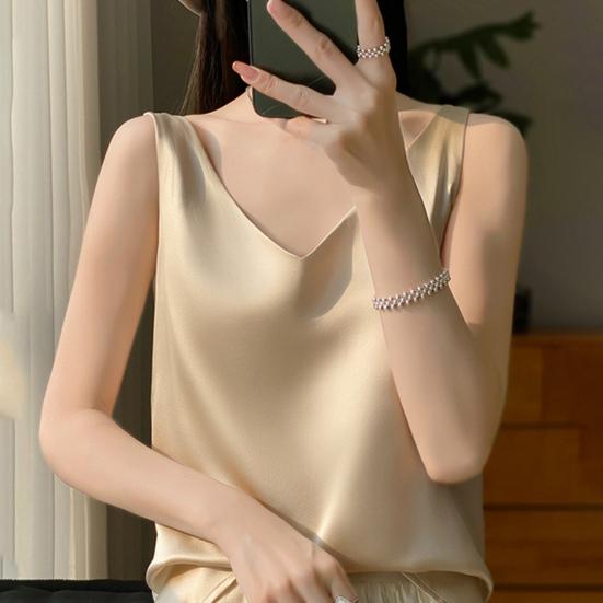 Женский жилет с V-образным вырезом без рукавов, однотонные топы свободного кроя из гладкого атласа, универсальная повседневная одежда