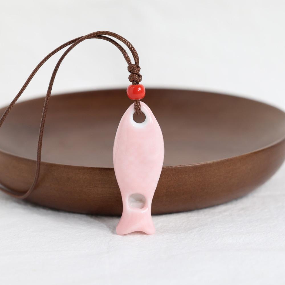 Handmade Fish Whistle Necklace Adjustable Cord Porcelain Fish Pendant Jewelry Accessories