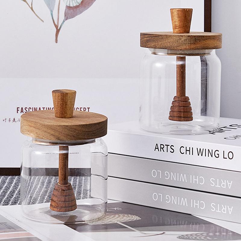 Банка для меда, усовершенствованная герметичная емкость из боросиликатного стекла, стержень для смешивания с деревянной крышкой, прозрачная бутылка для меда