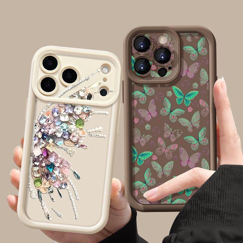 Ударопрочный чехол для телефона iPhone 17 Pro Max Чехол iPhone 16 15 14 13 Pro Max 11 17e 16e Цветной принт с бабочками Мягкий силиконовый бампер