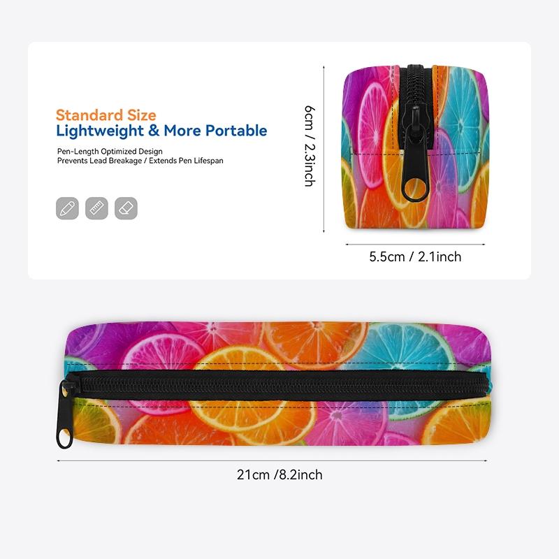 DIY Orange Pattern Large Capacity Zipper Closure Portable Pencil Case for Schools and Offices Polyester for Students