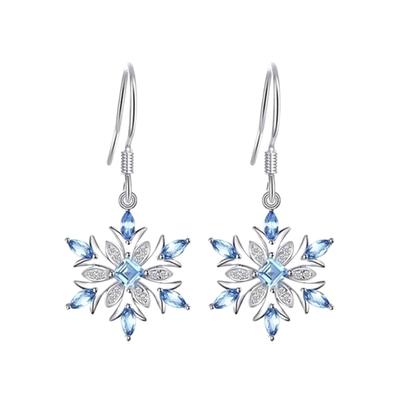 Серьги Bluelans, висячие свадебные серьги из искусственной снежинки, сапфировые украшения, серьги-крючки, женский подарок