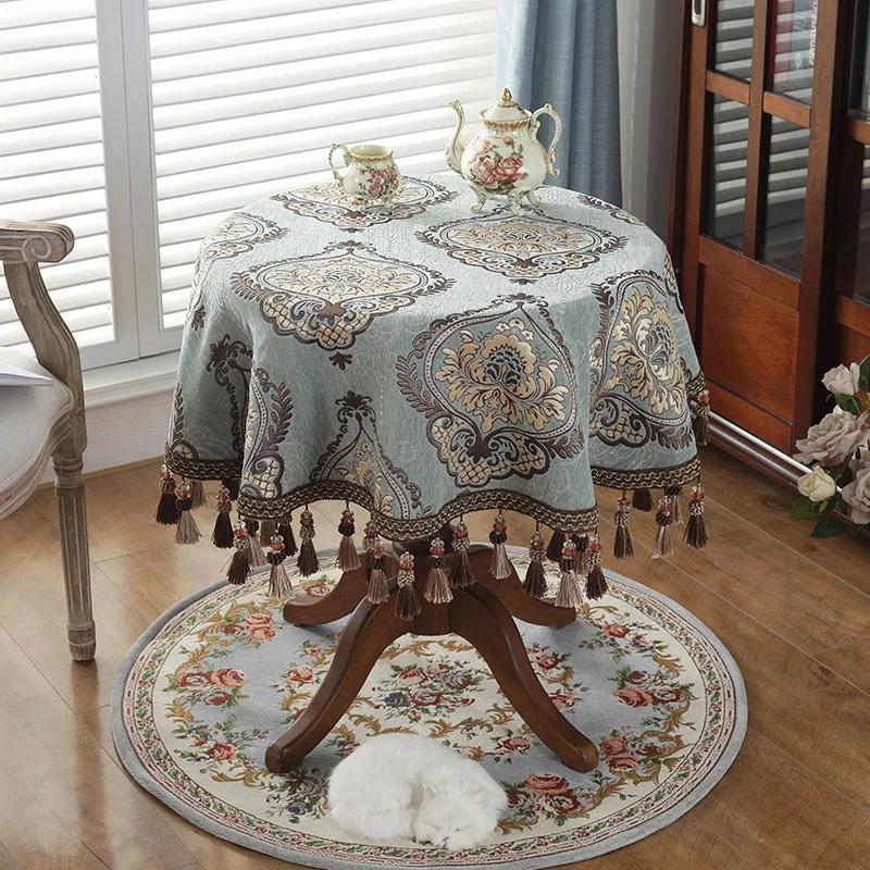 Высококачественная круглая скатерть с цветком для гостиной, столовой, домашняя ткань, свежая роскошная ретро-скатерть с кистями, обеденный стол, скатерть в американском стиле