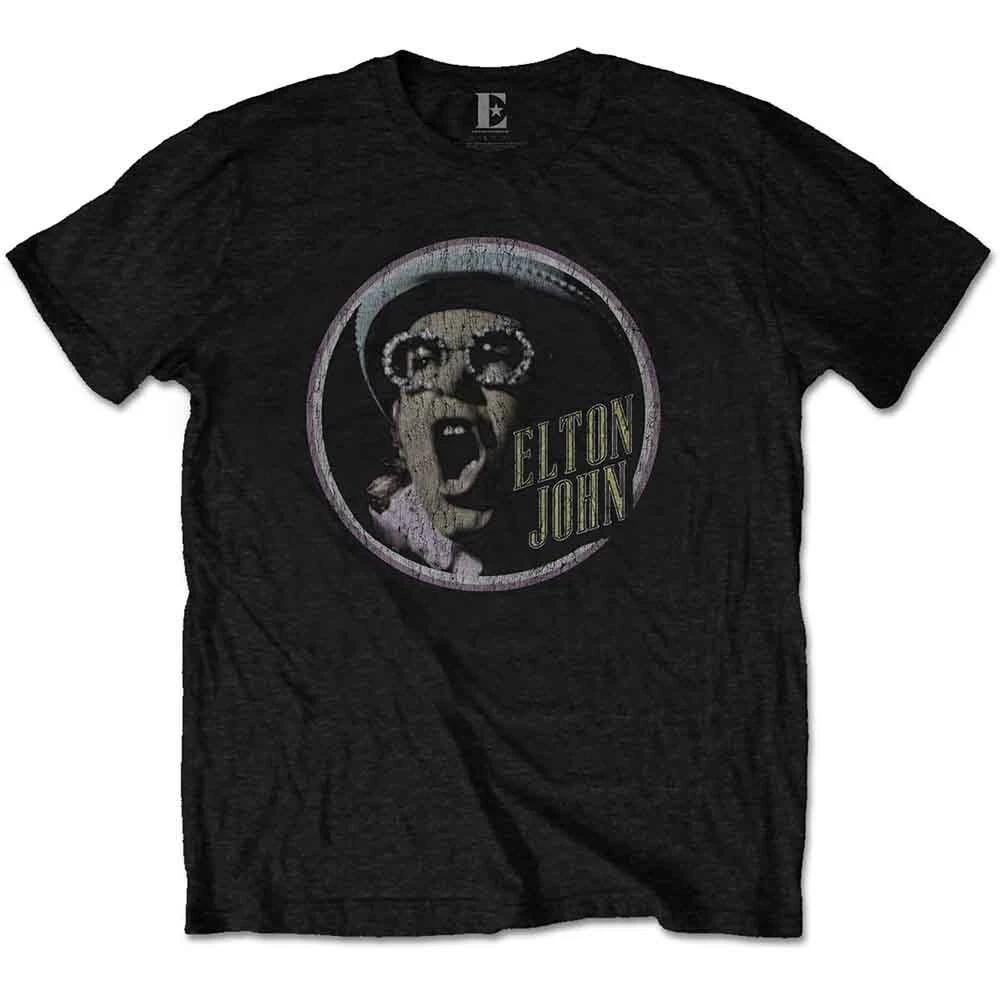 Elton John Circle T-Shirt Black New