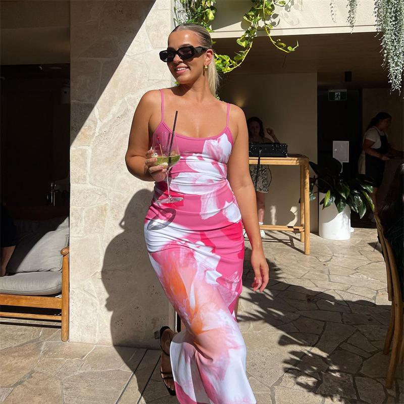 Платье с цветочным принтом Lily, летнее повседневное платье макси на бретельках, облегающее тонкое длинное платье в стиле бохо с открытой спиной, 2023