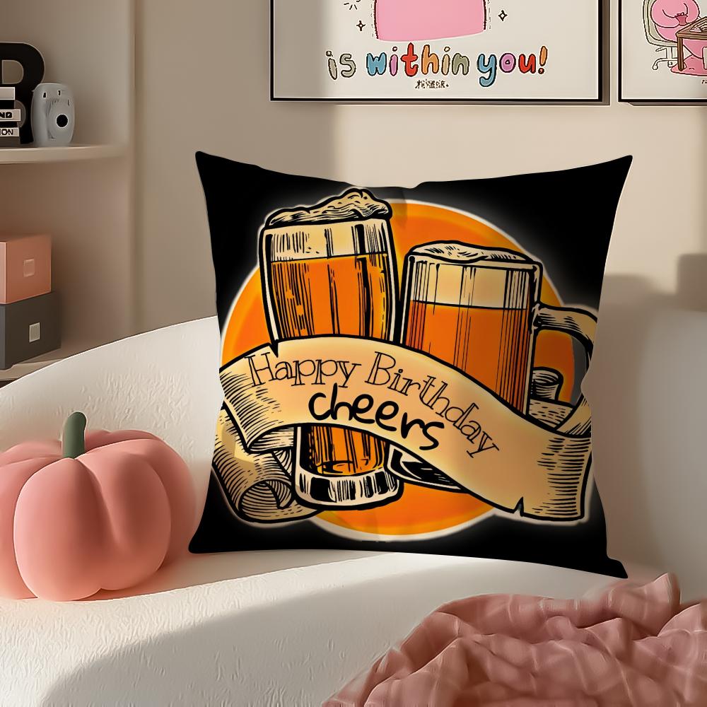 Rustic Cozy Art Beer Wine Retro Style Cushion Cover Pillowcase Short Plush Invisible zipper Room Sofa Cushion Cover