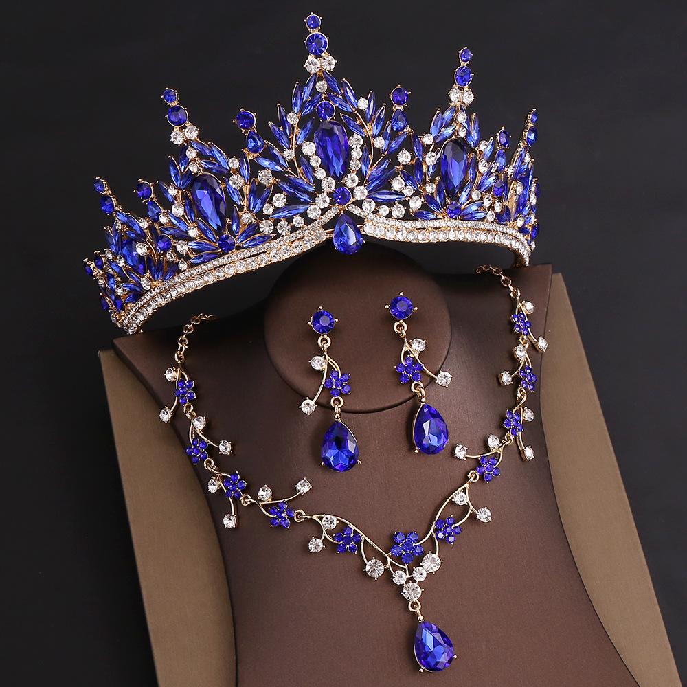 DIEZI Baroque Bridal Wedding Party Crown Princess Queen Water Drop Opal Crystal Tiaras Necklace Earrings New Jewelry Sets