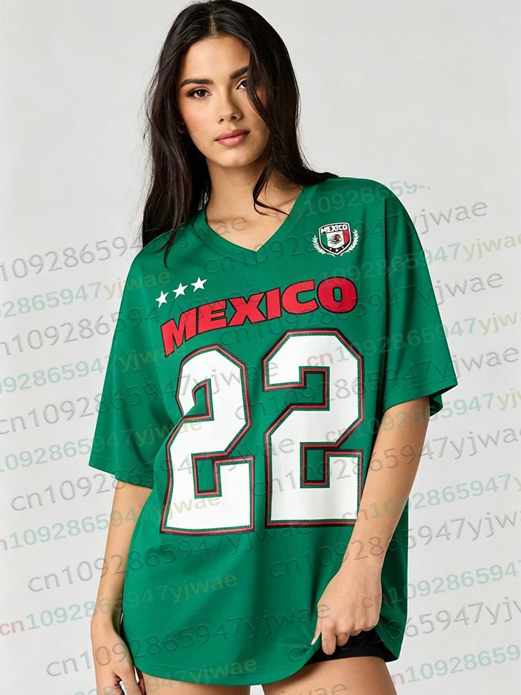 2026 Women Men Cheerleaders Mexico No.22 Y2k Tops Summer Soccer Short Sleeve Jersey Casual Tees Hip Hop Kids/Adult Tee Clothing