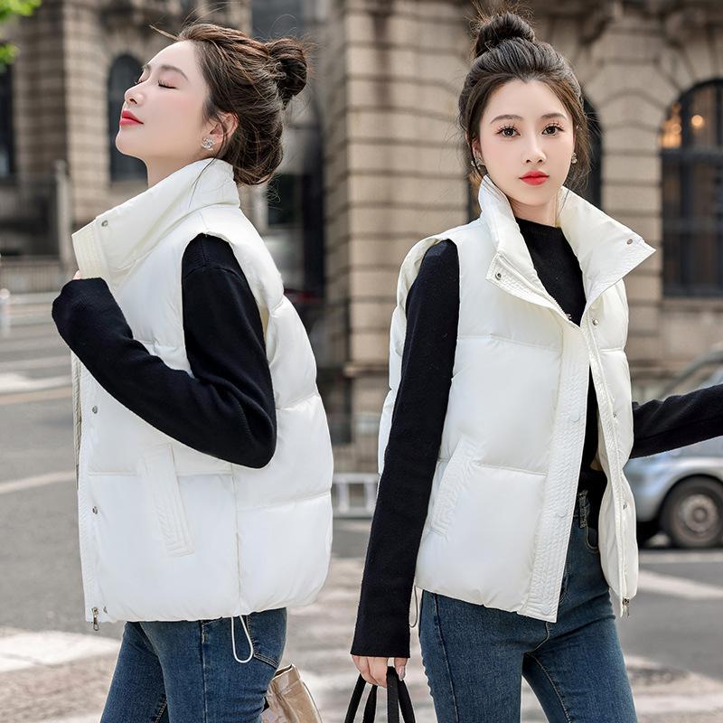 Autumn and winter PU new down cotton vest Korean version loose small short thin stand-up collar vest jacket