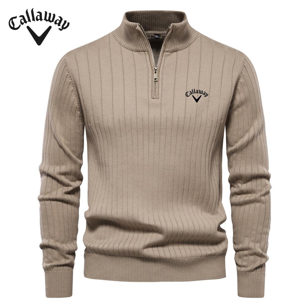 Callaway Embroidered Stand Up Collar Cotton Men's Sweater Casual Half Zipper Solid Color Pullover High-quality Men's Knitted Sweater
