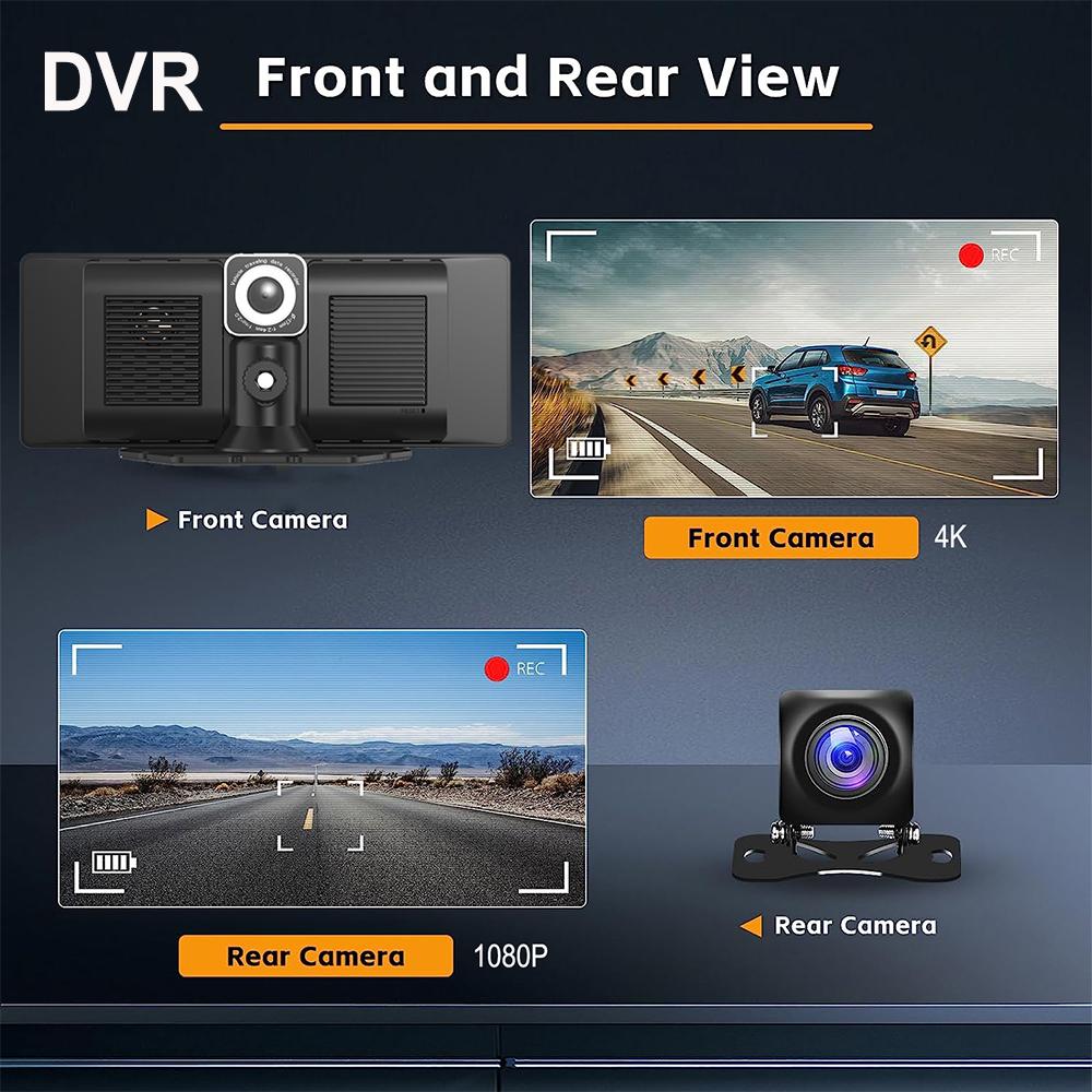 10,26-дюймовый видеорегистратор DVR Car Carplay android auto беспроводной видеорегистратор с двумя объективами BT FM AUX 64G OBD мониторинг парковки