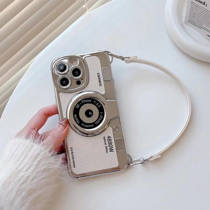 Vintage Camera-Style TPU Phone Case With Detachable Hand Strap IPhone 16 Pro Max 17 Anti-Drop Protection