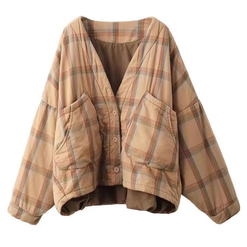 Johnature Женское зимнее винтажное плетеное пальто с V-образным вырезом в китайском стиле с большими карманами и длинными рукавами, модное пальто